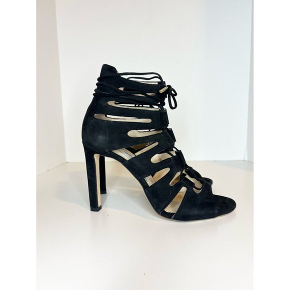 Jimmy Choo Black Suede Gladiator Sandals, Size 37.5 - Picture 1 of 7